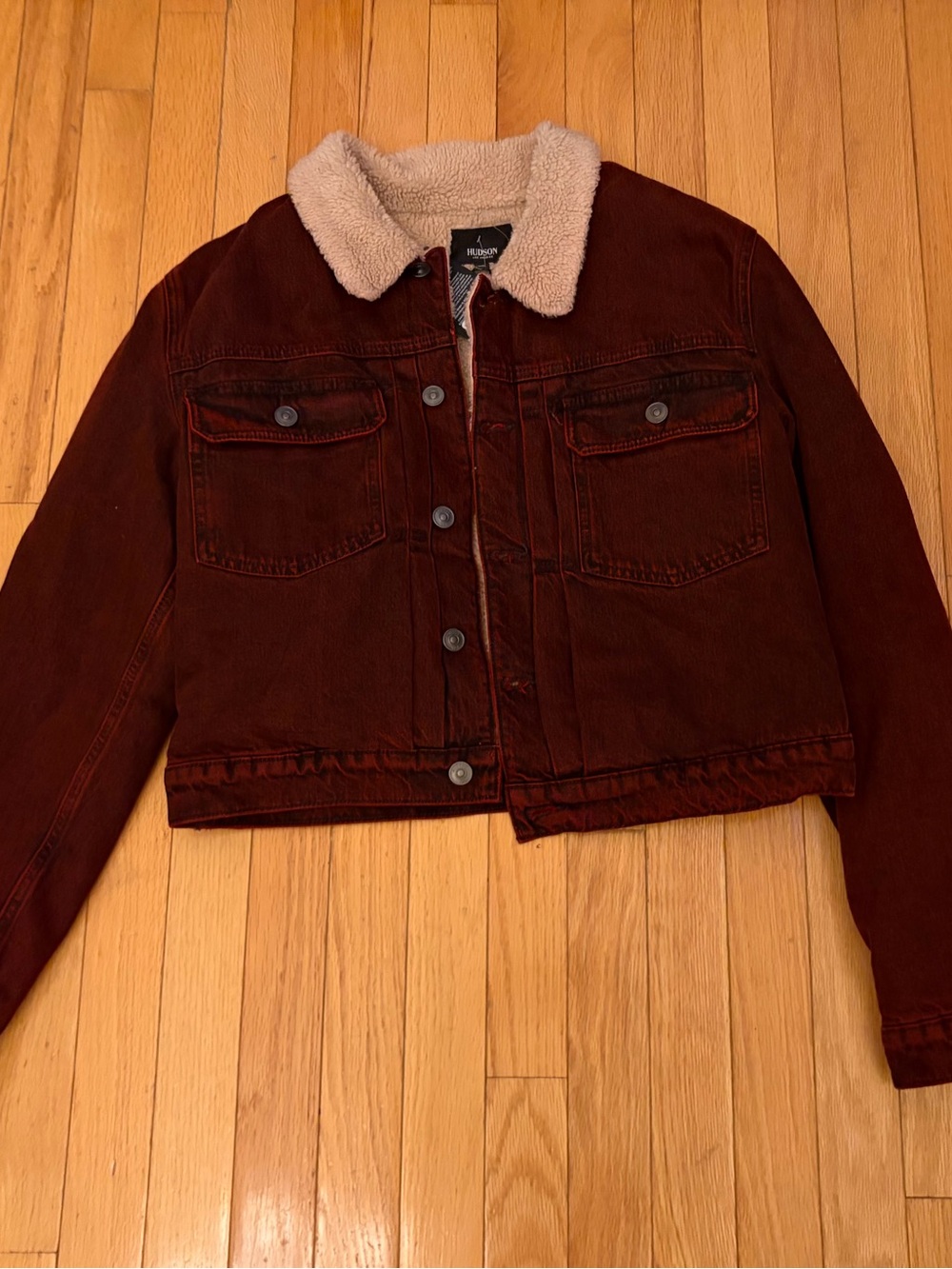 Hudson Jeans Burgundy Sherpa fur lined Jean Jacket